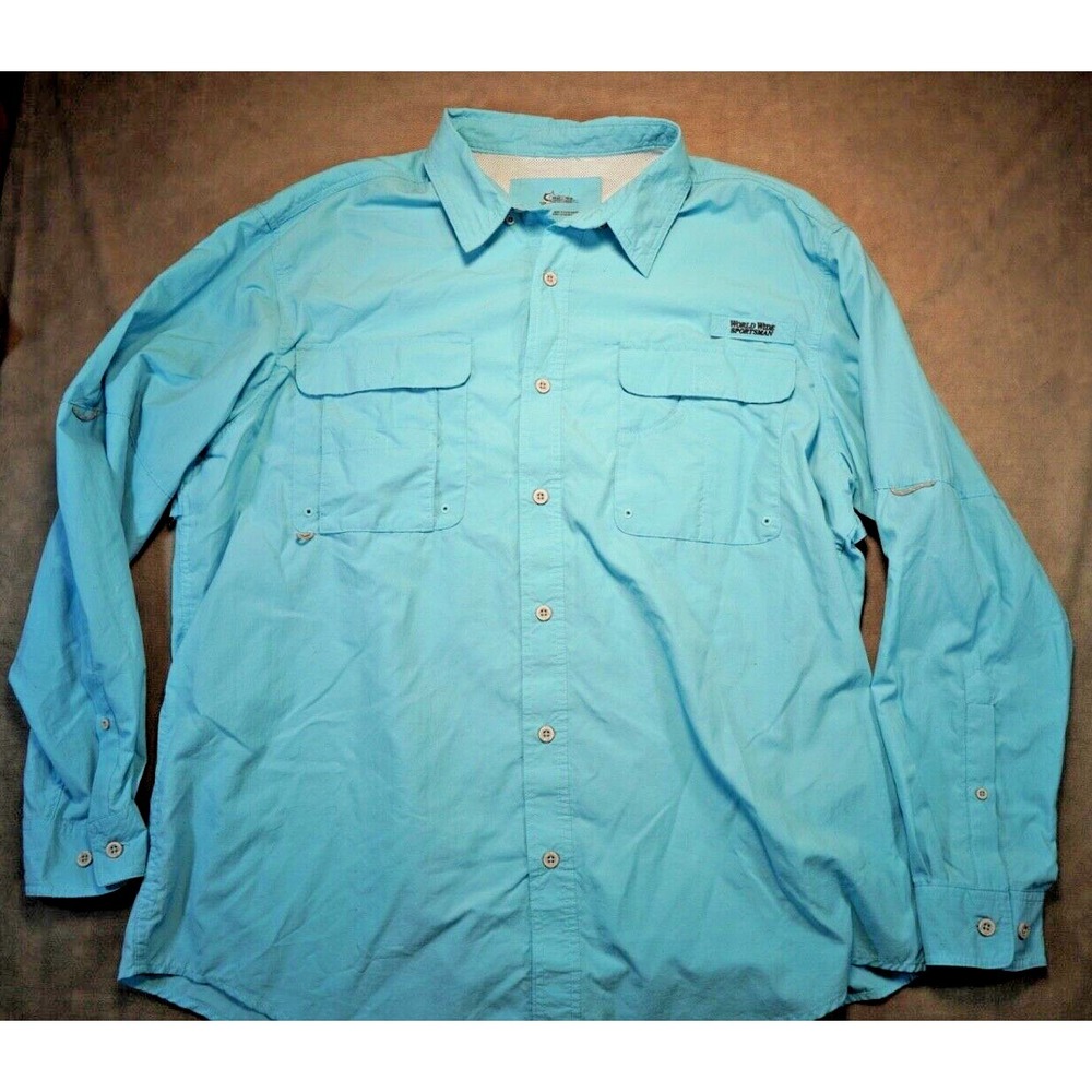 World Wide Sportsman‎ 2XL Long Sleeve Vented Fishing Shirt Light Blue